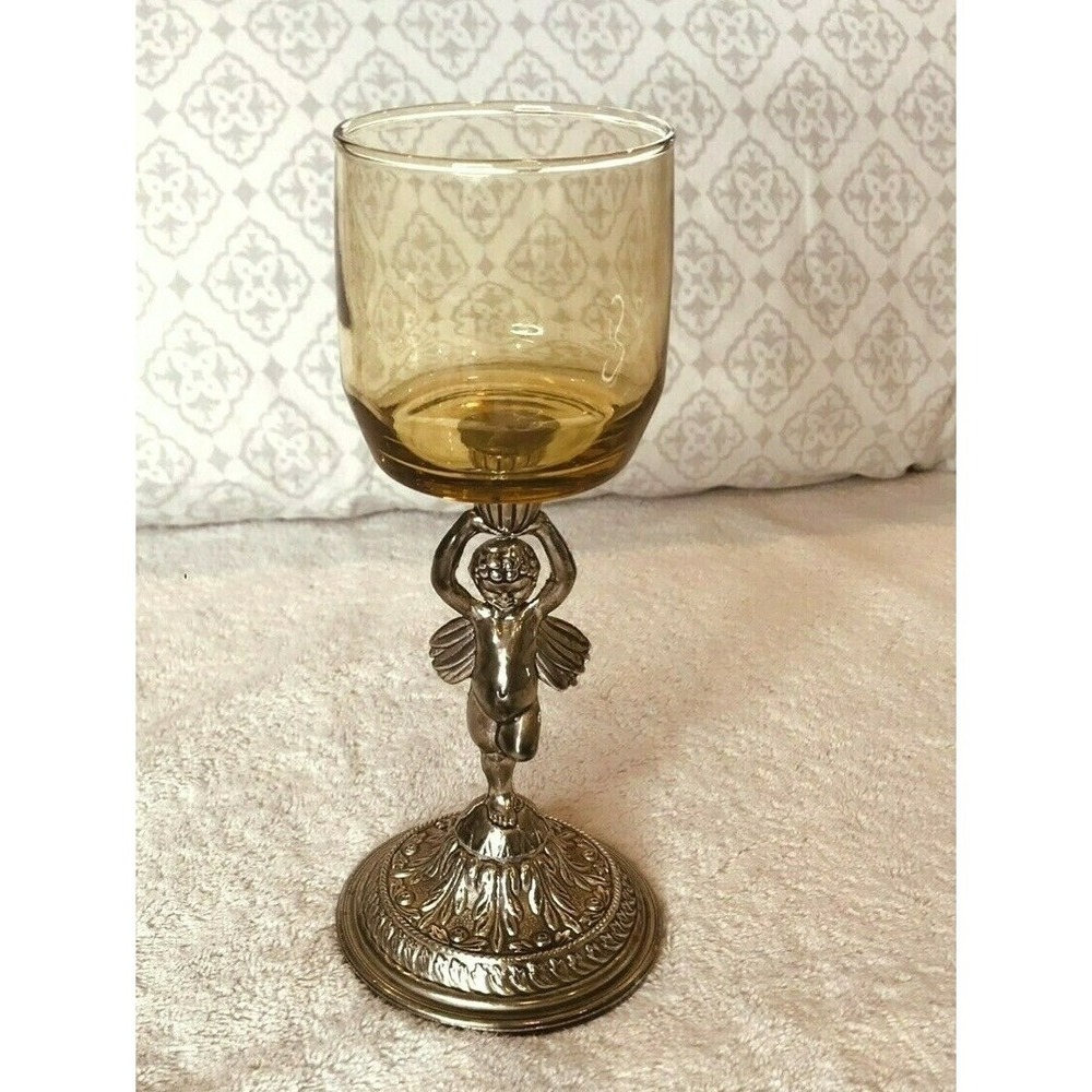 Vintage Figural Stem Cherub Putto Candle Holder, Amber color Excellent Condition